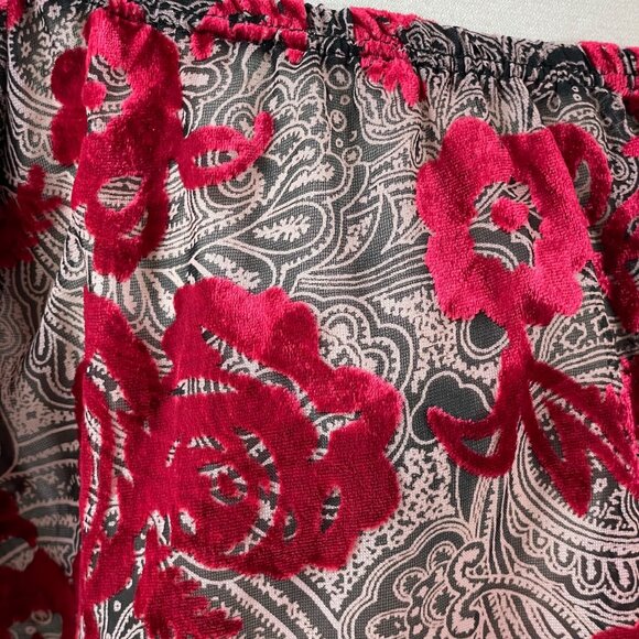 Democracy Womens Plus 1X Off The Shoulder Sheer Crushed Velvet Floral Top Shirt - Picture 11 of 14